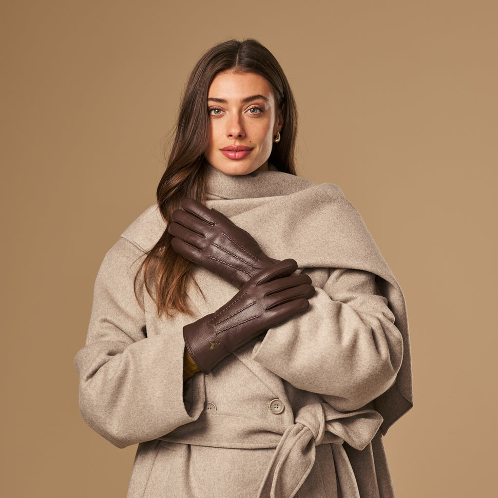 Alessandra (brown) - goatskin leather gloves with lambswool lining & touchscreen feature- Schwartz & von Halen - UK - 6