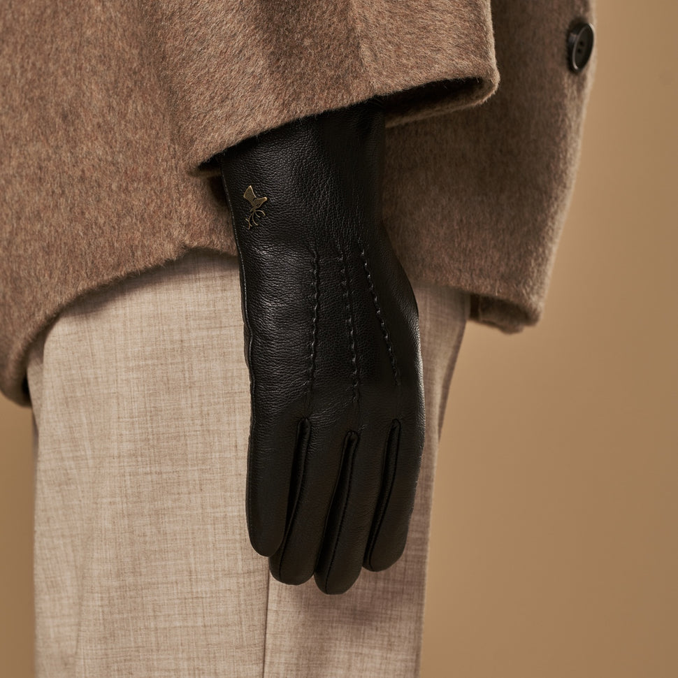Alessandra (black) - goatskin leather gloves with lambswool lining & touchscreen feature- Schwartz & von Halen - UK - 12