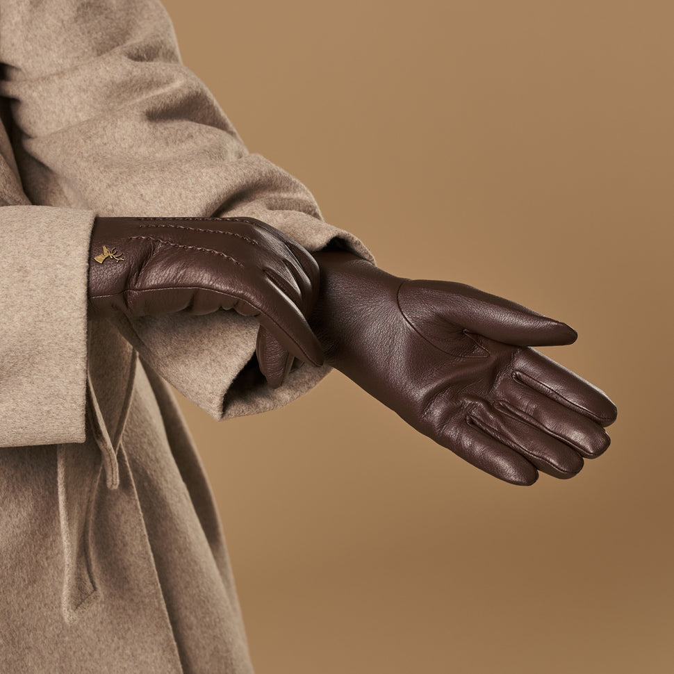 Alessandra (brown) - goatskin leather gloves with lambswool lining & touchscreen feature- Schwartz & von Halen - UK - 7