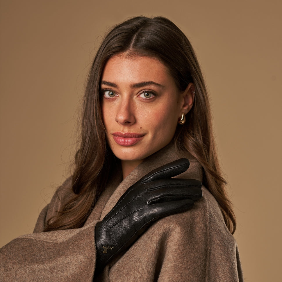 Alessandra (black) - goatskin leather gloves with lambswool lining & touchscreen feature- Schwartz & von Halen - UK - 9