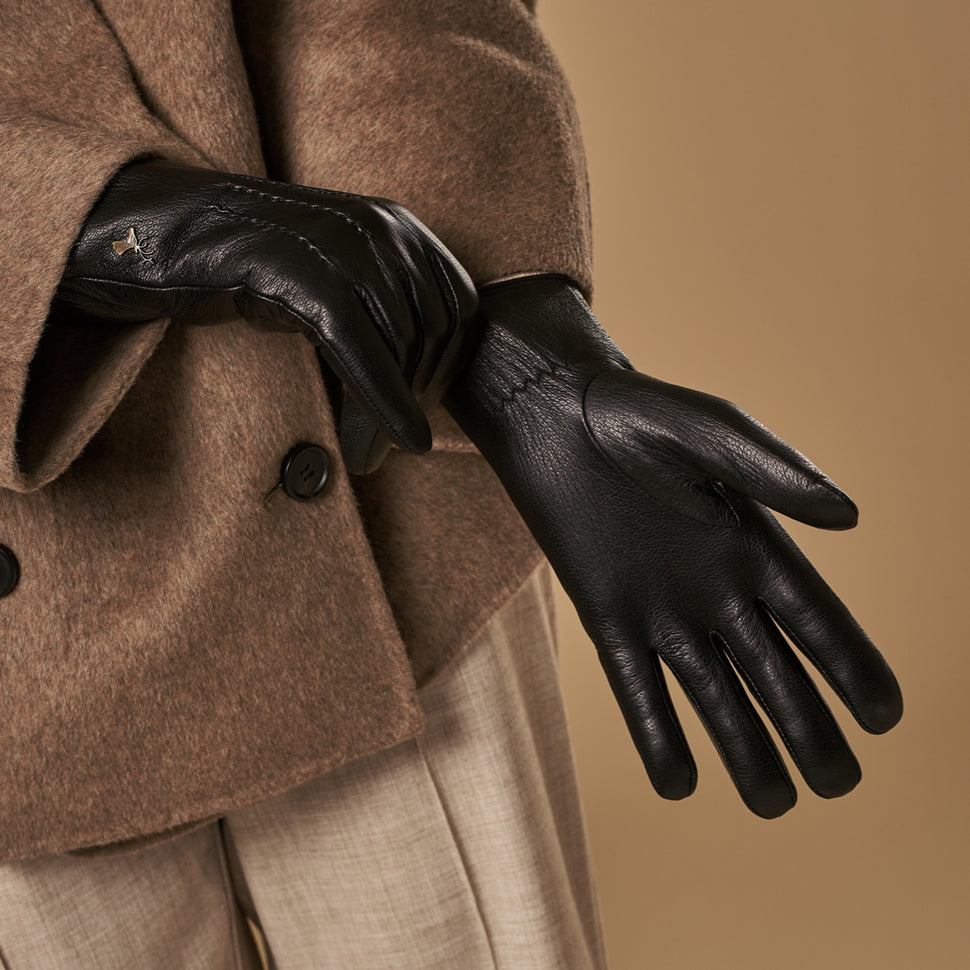 Alessandra (black) - goatskin leather gloves with lambswool lining & touchscreen feature- Schwartz & von Halen - UK - 10