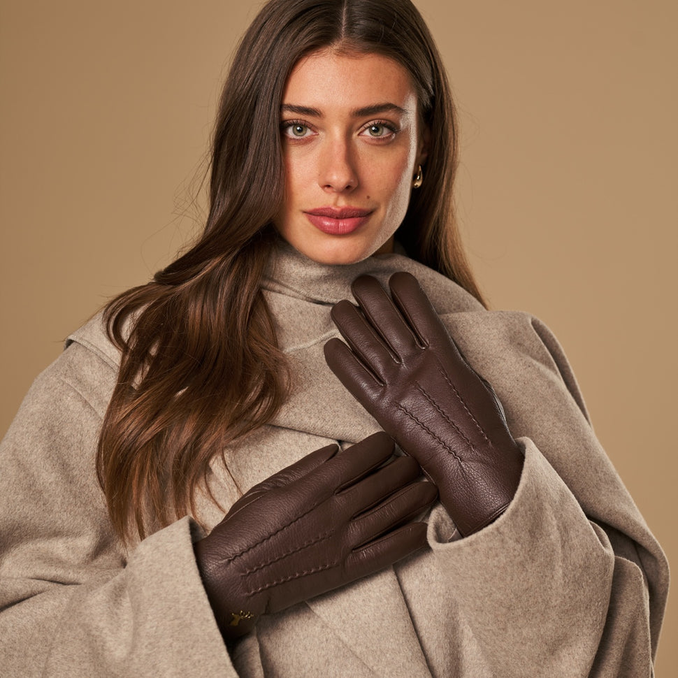 Alessandra (brown) - goatskin leather gloves with lambswool lining & touchscreen feature- Schwartz & von Halen - UK - 12