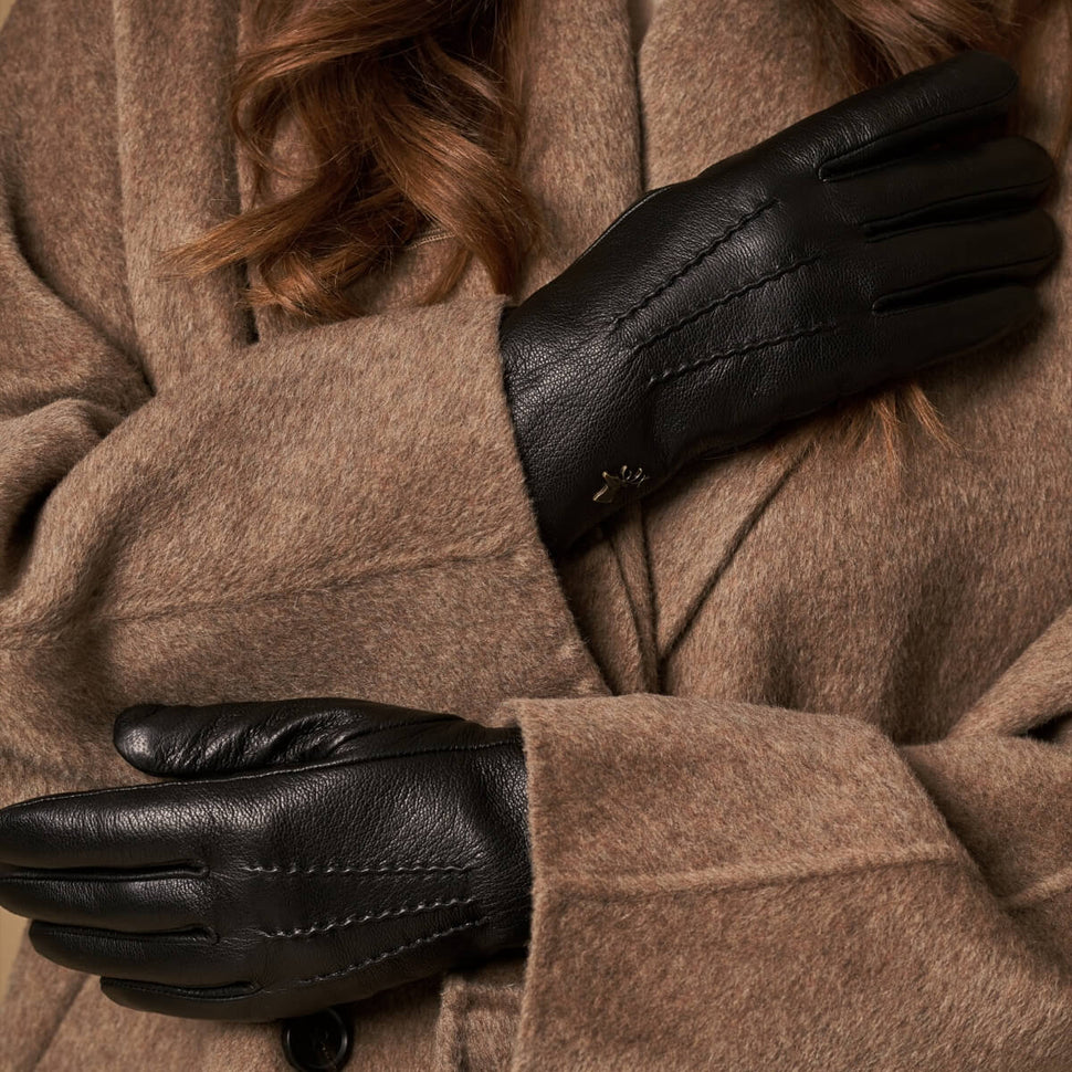 Alessandra (black) - goatskin leather gloves with lambswool lining & touchscreen feature- Schwartz & von Halen - UK - 7