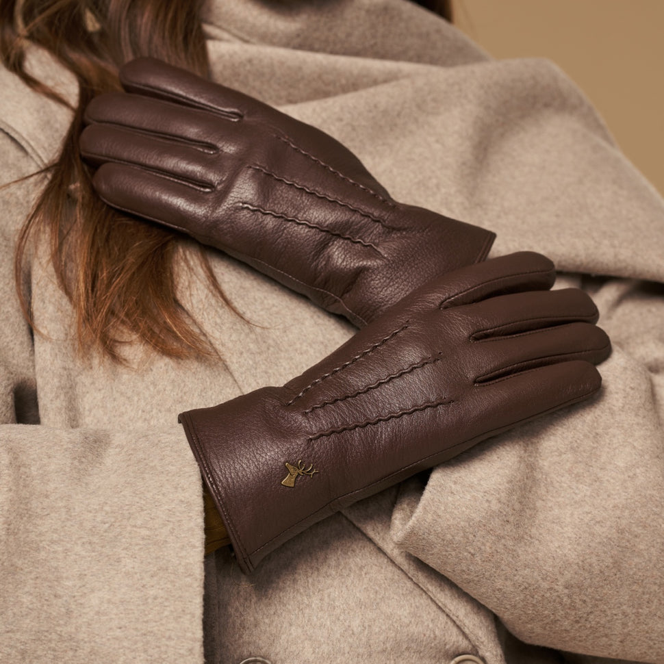 Alessandra (brown) - goatskin leather gloves with lambswool lining & touchscreen feature- Schwartz & von Halen - UK - 9