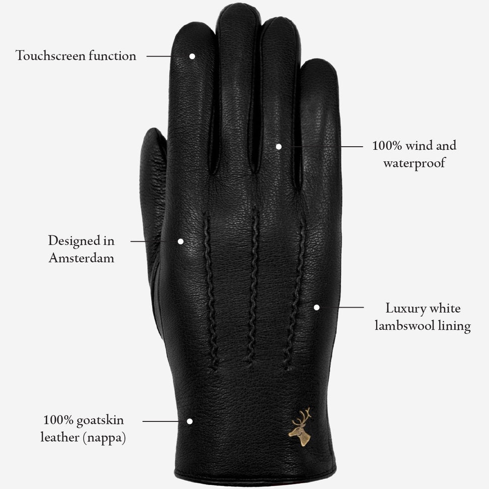 Alessandra (black) - goatskin leather gloves with lambswool lining & touchscreen feature- Schwartz & von Halen - UK - 14