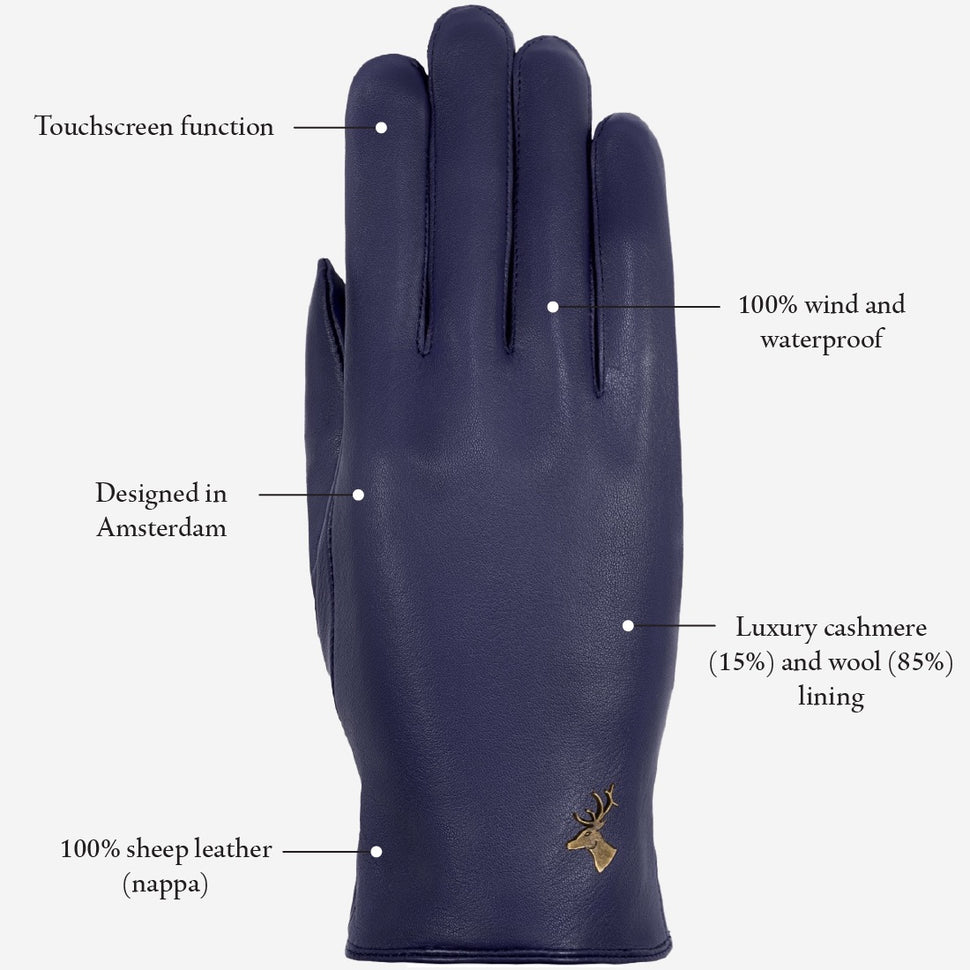 Ivy (blue) – sheepskin leather gloves with wool/cashmere lining & touchscreen feature - Schwartz & von Halen - UK - 10