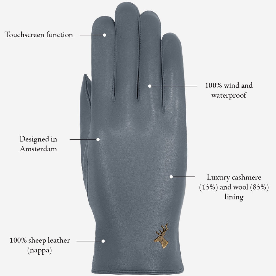 Ivy (grey) – sheepskin leather gloves with wool/cashmere lining & touchscreen feature - Schwartz & von Halen - UK - 12