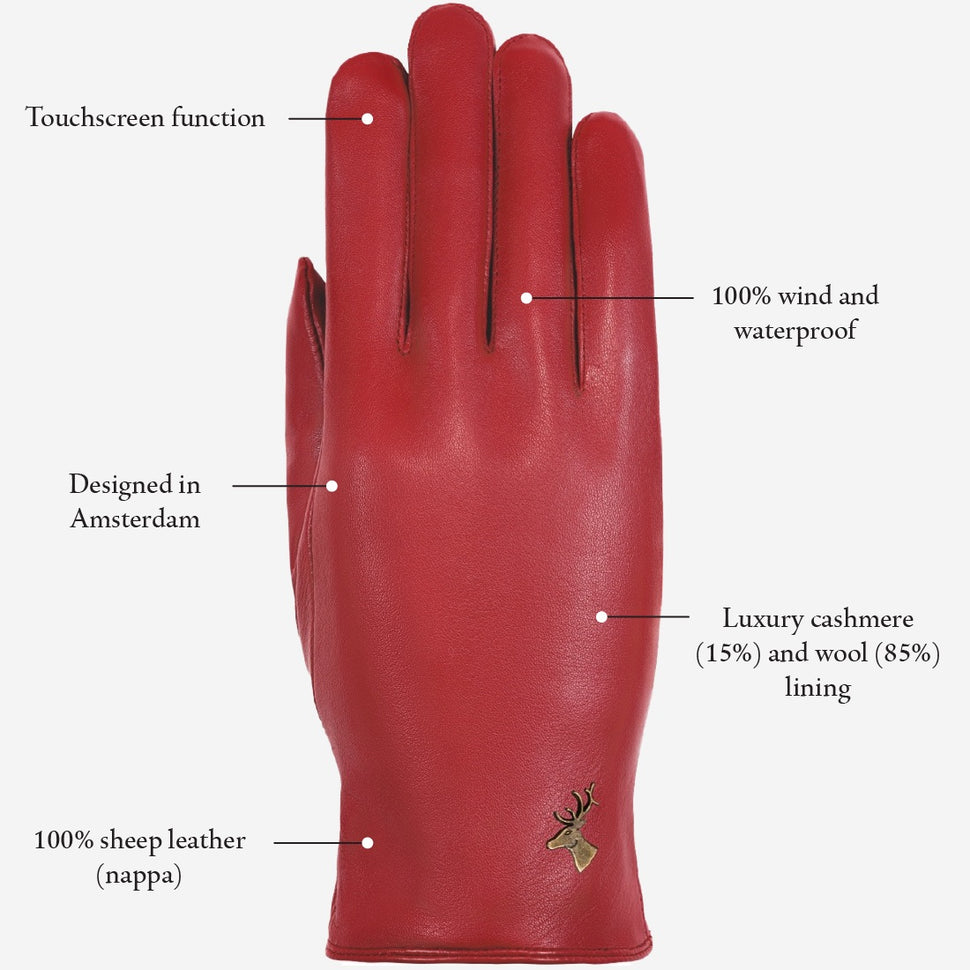 Ivy (red) – sheepskin leather gloves with wool/cashmere lining & touchscreen feature - Schwartz & von Halen - UK - 9