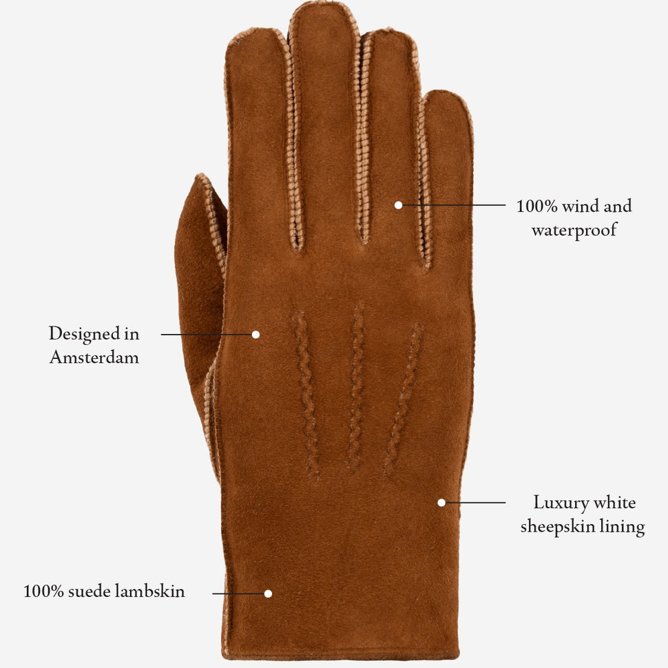 Clooney (camel) - suede leather gloves with luxurious sheep fur lining - Schwartz & von Halen - UK - 10