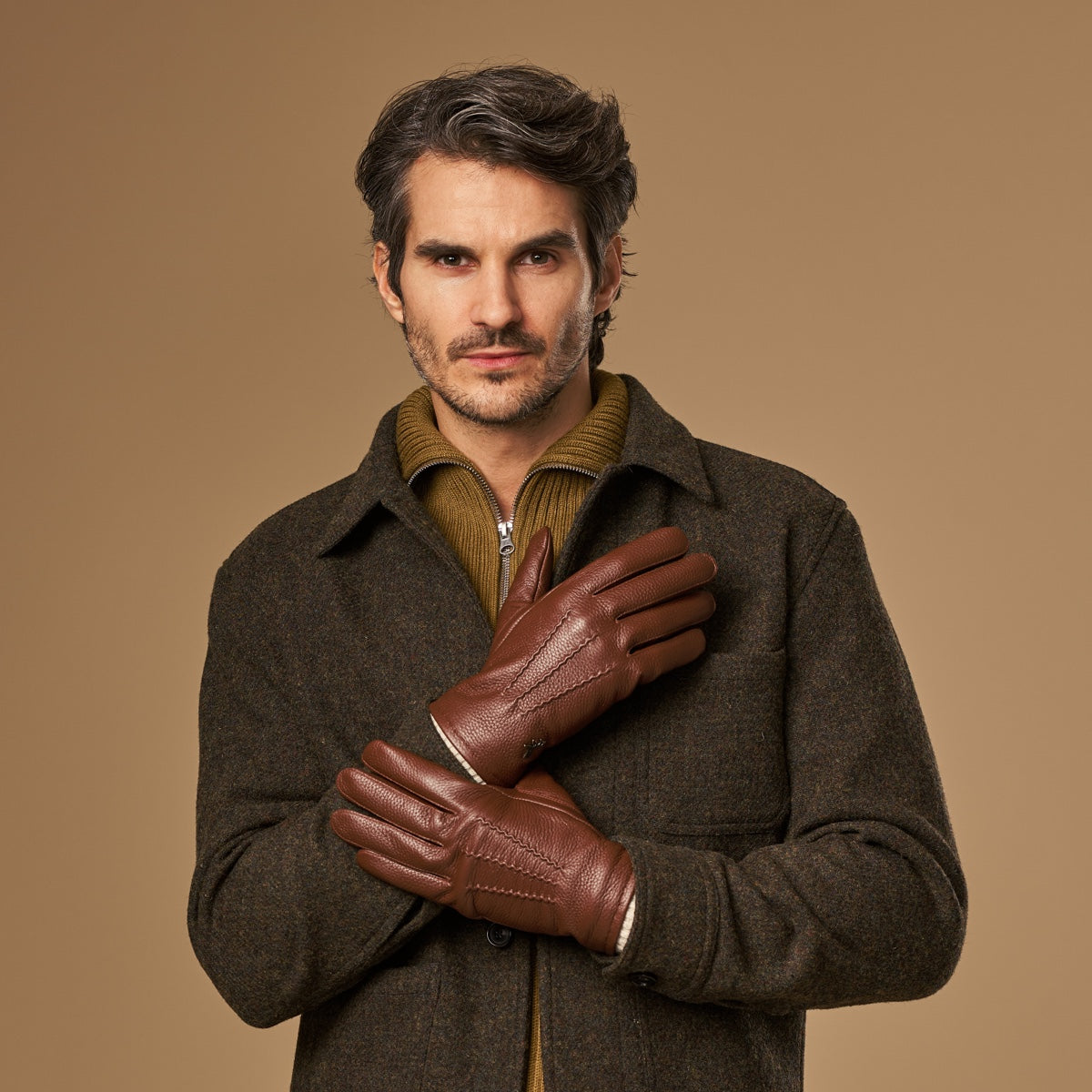 Columbus (brown) – luxurious deerskin (American deerskin) leather gloves with warm wool lining - Schwartz & von Halen - UK - 5