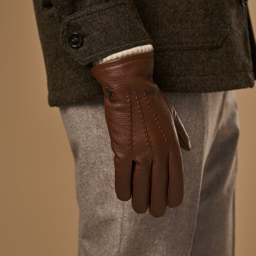Columbus (brown) – luxurious deerskin (American deerskin) leather gloves with warm wool lining - Schwartz & von Halen - UK - 6