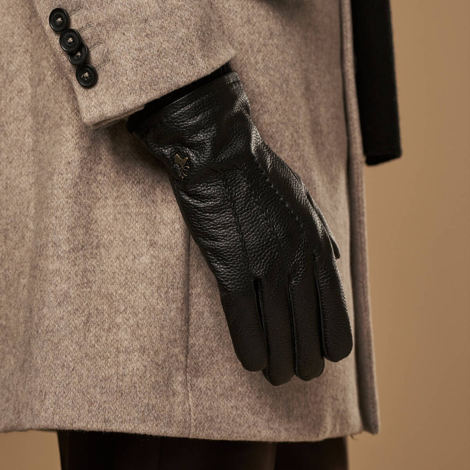 Columbus (black) – deerskin (American deerskin) leather gloves with warm wool lining - Schwartz & von Halen - UK - 6
