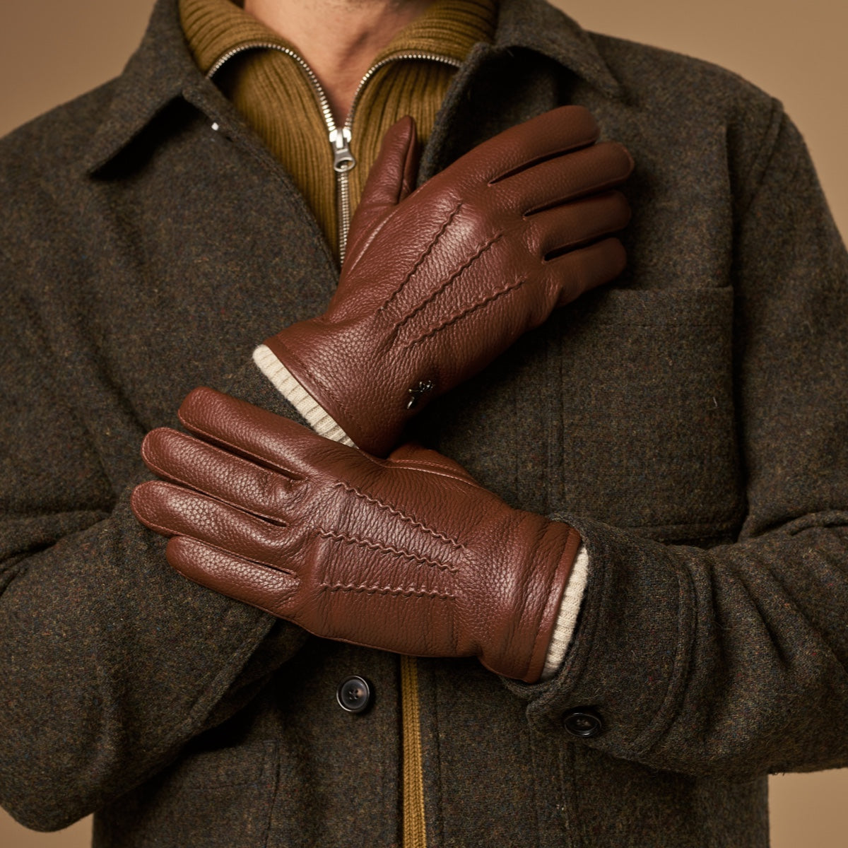 Columbus (brown) – luxurious deerskin (American deerskin) leather gloves with warm wool lining - Schwartz & von Halen - UK - 7