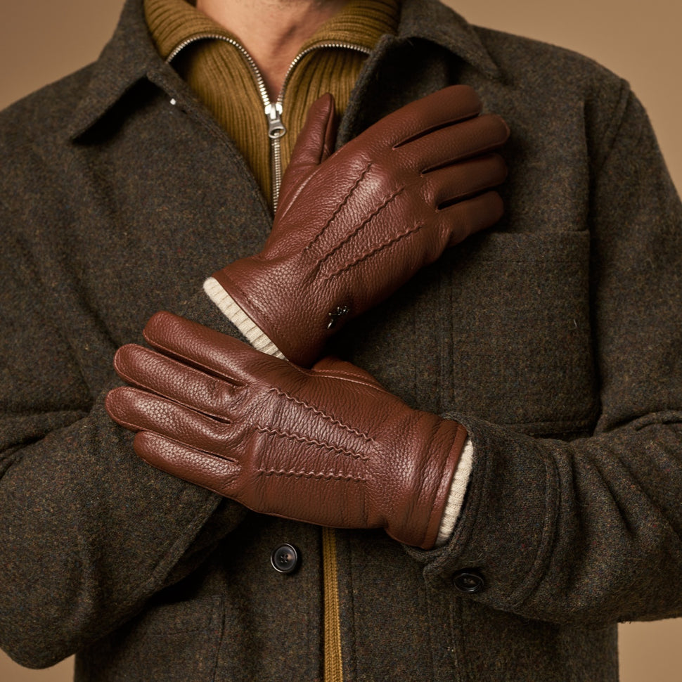 Columbus (brown) – luxurious deerskin (American deerskin) leather gloves with warm wool lining - Schwartz & von Halen - UK - 7