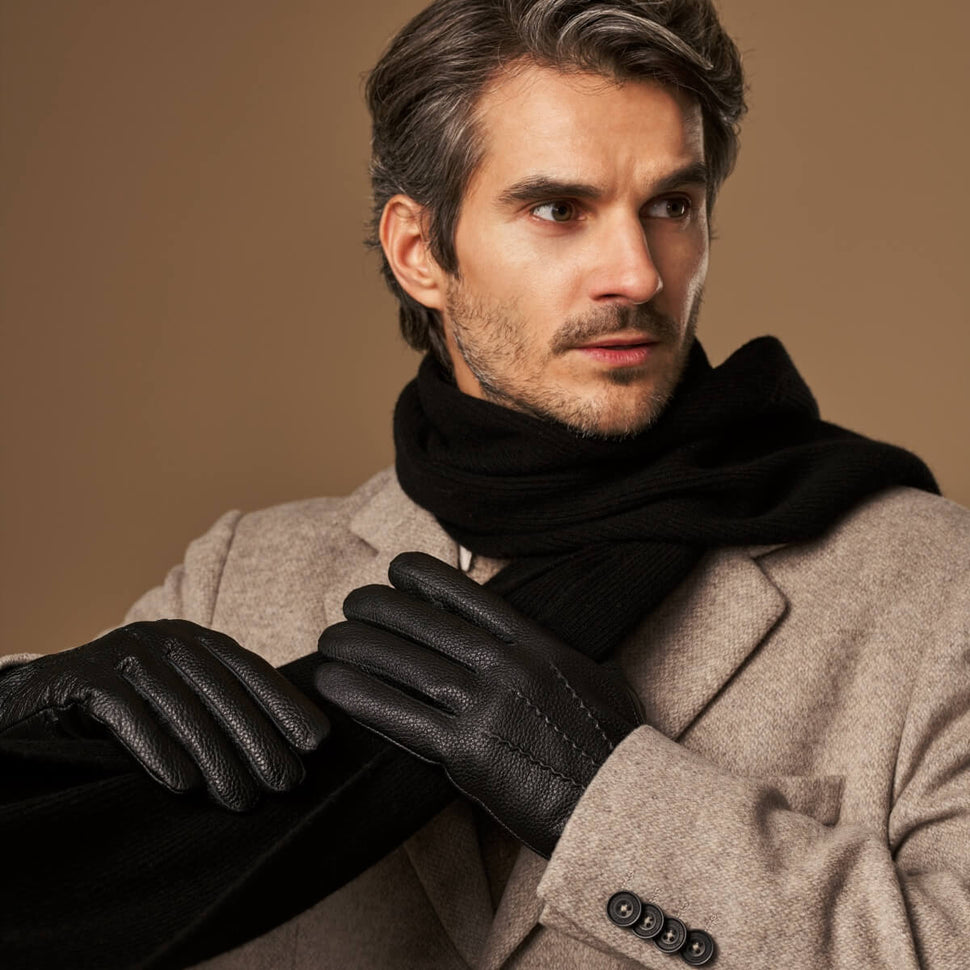 Columbus (black) – deerskin (American deerskin) leather gloves with warm wool lining - Schwartz & von Halen - UK - 7