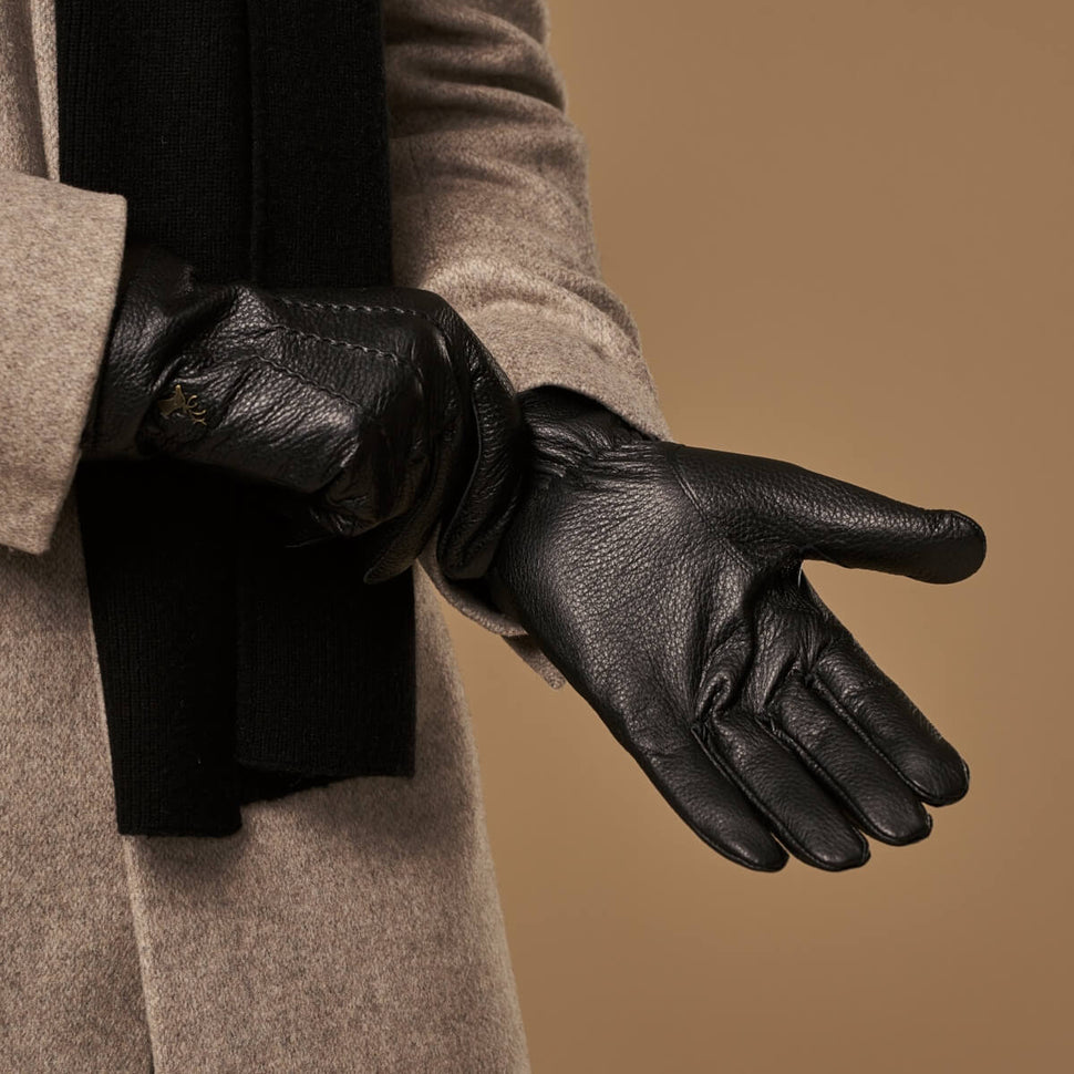 Columbus (black) – deerskin (American deerskin) leather gloves with warm wool lining - Schwartz & von Halen - UK - 8