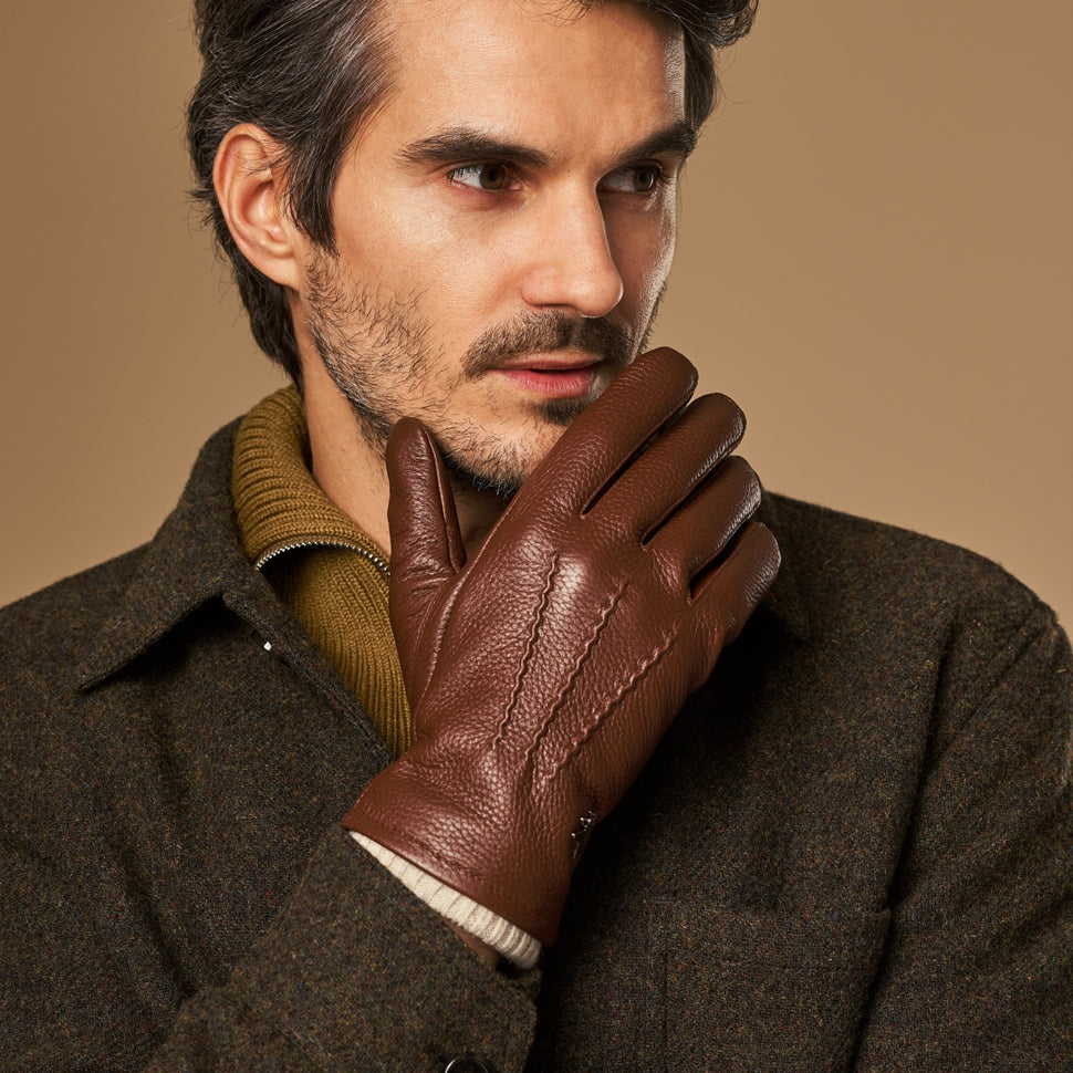 Columbus (brown) – luxurious deerskin (American deerskin) leather gloves with warm wool lining - Schwartz & von Halen - UK - 8