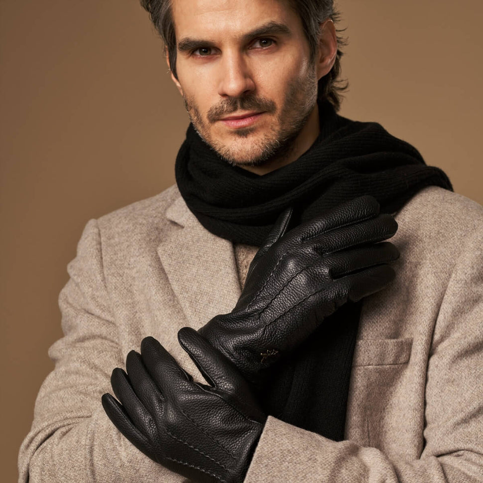 Columbus (black) – deerskin (American deerskin) leather gloves with warm wool lining - Schwartz & von Halen - UK - 9