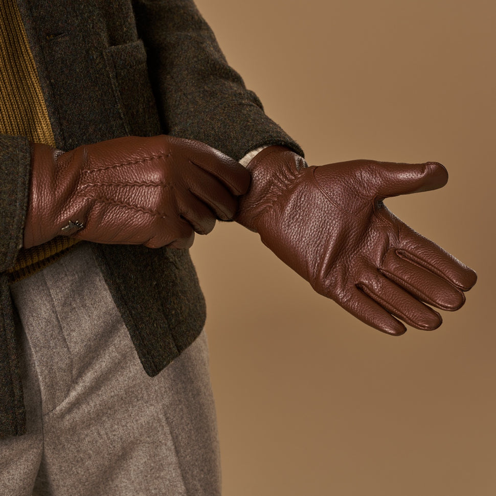 Columbus (brown) – luxurious deerskin (American deerskin) leather gloves with warm wool lining - Schwartz & von Halen - UK - 9