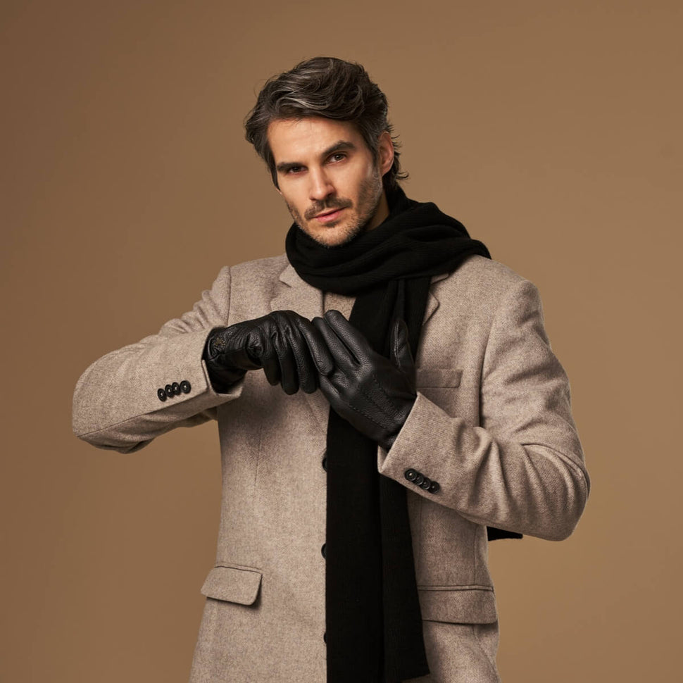 Columbus (black) – deerskin (American deerskin) leather gloves with warm wool lining - Schwartz & von Halen - UK - 11