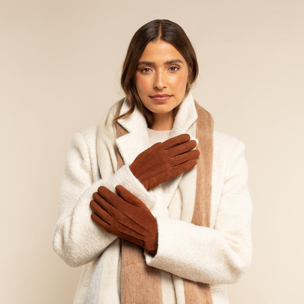 Elizabeth (brown) - suede leather gloves with warm faux fur lining - Schwartz & von Halen - UK - 7