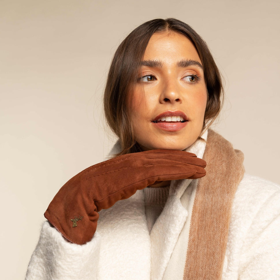 Elizabeth (brown) - suede leather gloves with warm faux fur lining - Schwartz & von Halen - UK - 11