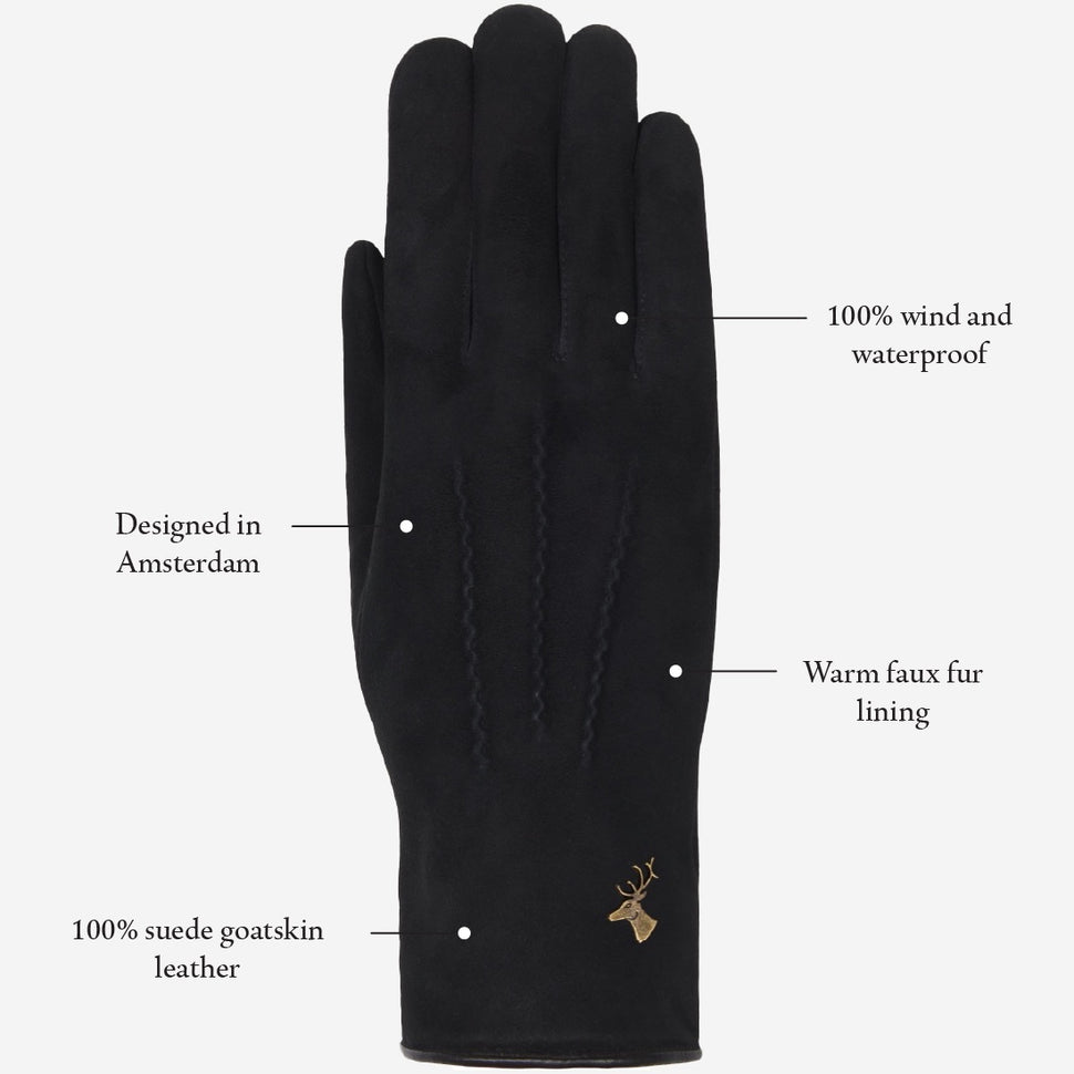Elizabeth (black) - suede leather gloves with warm faux fur lining - Schwartz & von Halen - UK - 13