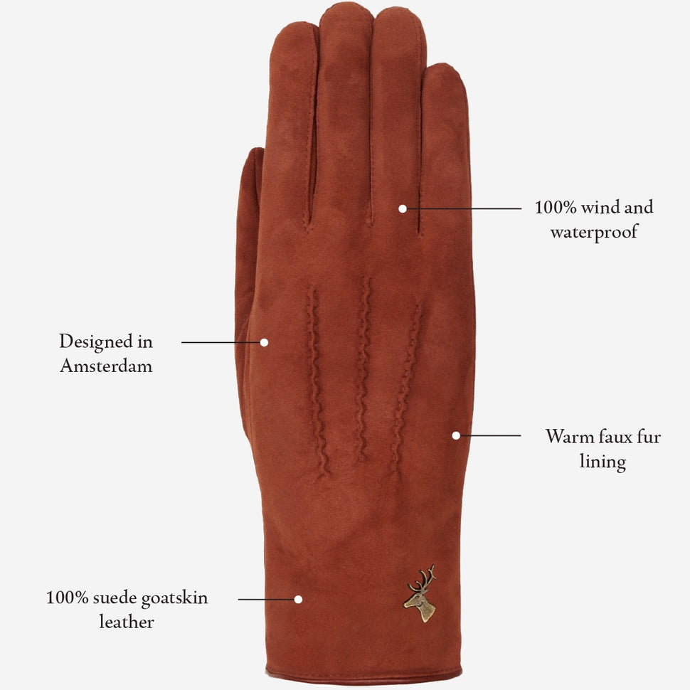 Elizabeth (brown) - suede leather gloves with warm faux fur lining - Schwartz & von Halen - UK - 14