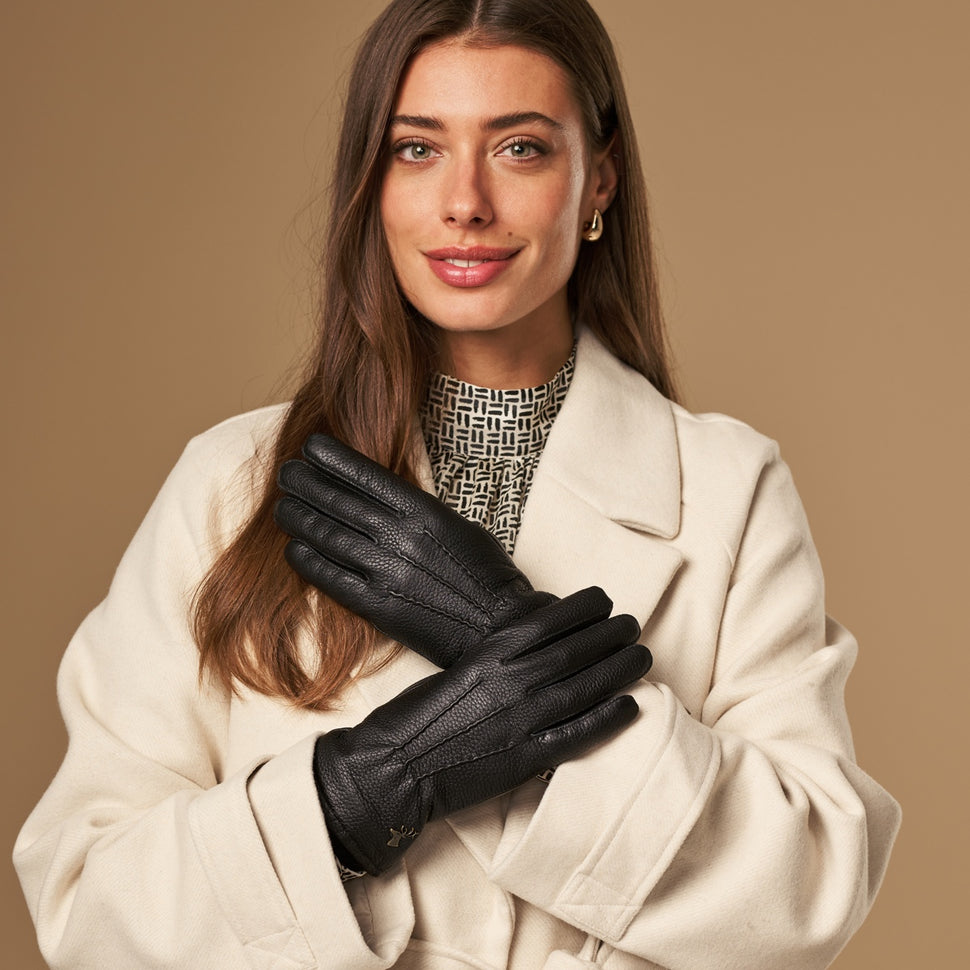 Emily (black) – deerskin (American deerskin) leather gloves with warm wool lining - Schwartz & von Halen - UK - 5