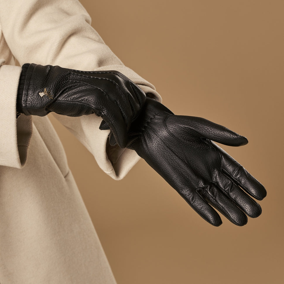 Emily (black) – deerskin (American deerskin) leather gloves with warm wool lining - Schwartz & von Halen - UK - 6