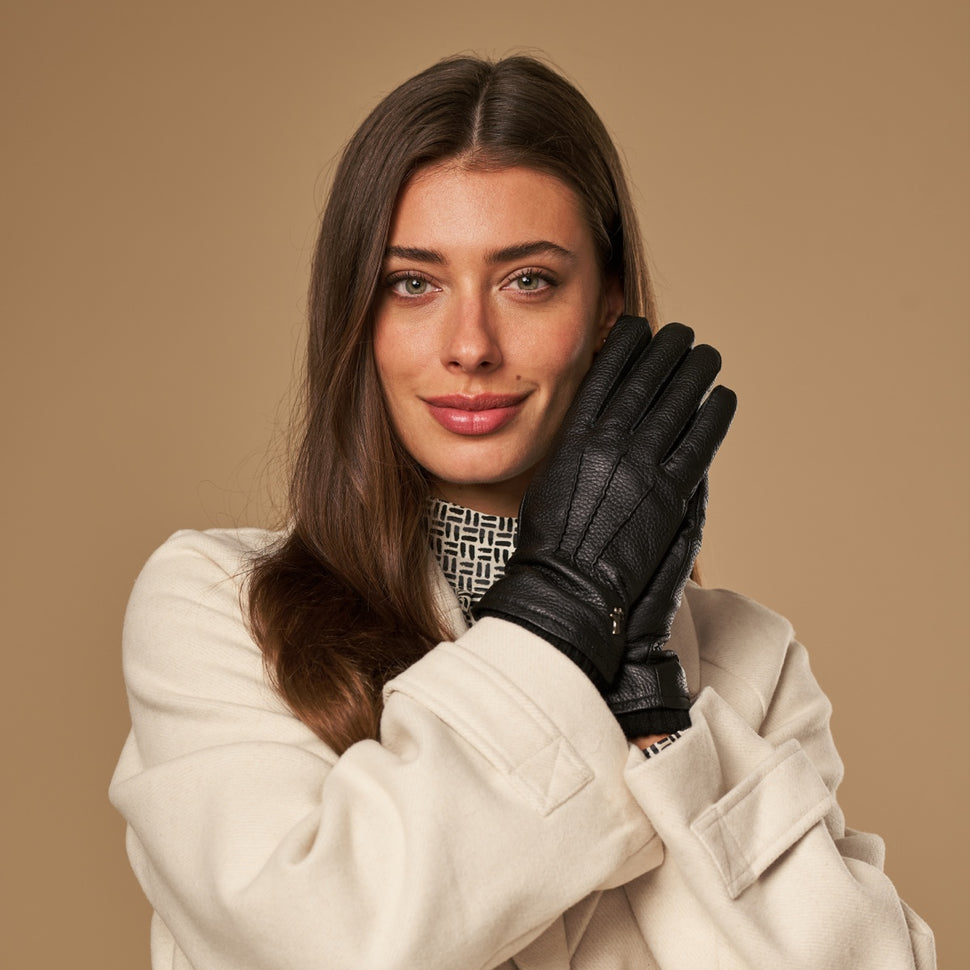Emily (black) – deerskin (American deerskin) leather gloves with warm wool lining - Schwartz & von Halen - UK - 11