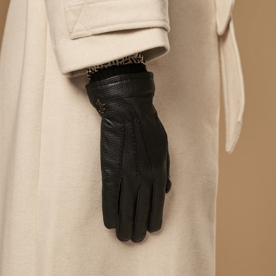 Emily (black) – deerskin (American deerskin) leather gloves with warm wool lining - Schwartz & von Halen - UK - 9