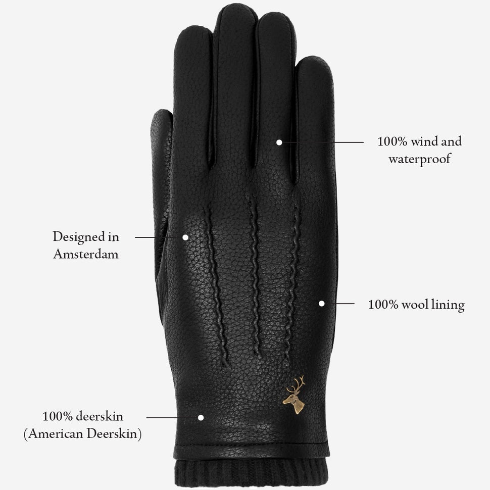 Emily (black) – deerskin (American deerskin) leather gloves with warm wool lining - Schwartz & von Halen - UK - 13