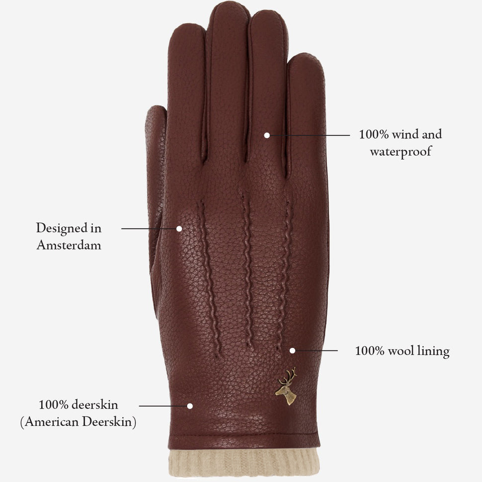 Emily (brown) – deerskin (American deerskin) leather gloves with warm wool lining - Schwartz & von Halen - UK - 9