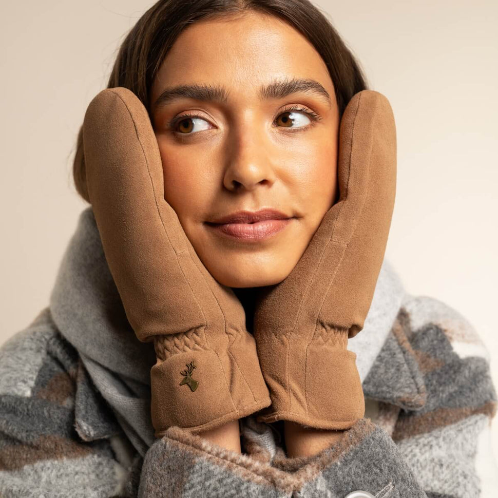 Hailey (camel) - suede goatskin mittens with luxurious sheep fur lining - Schwartz & von Halen - UK - 6