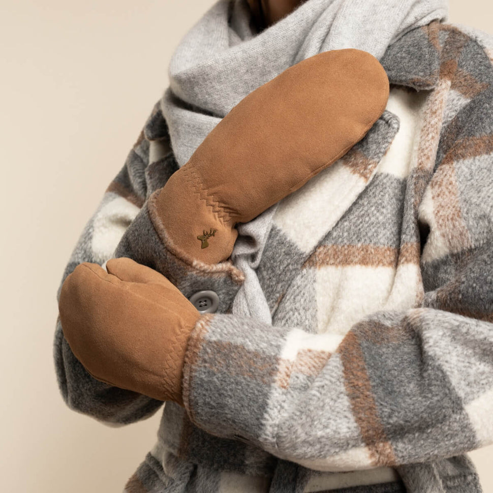 Hailey (camel) - suede goatskin mittens with luxurious sheep fur lining - Schwartz & von Halen - UK - 7