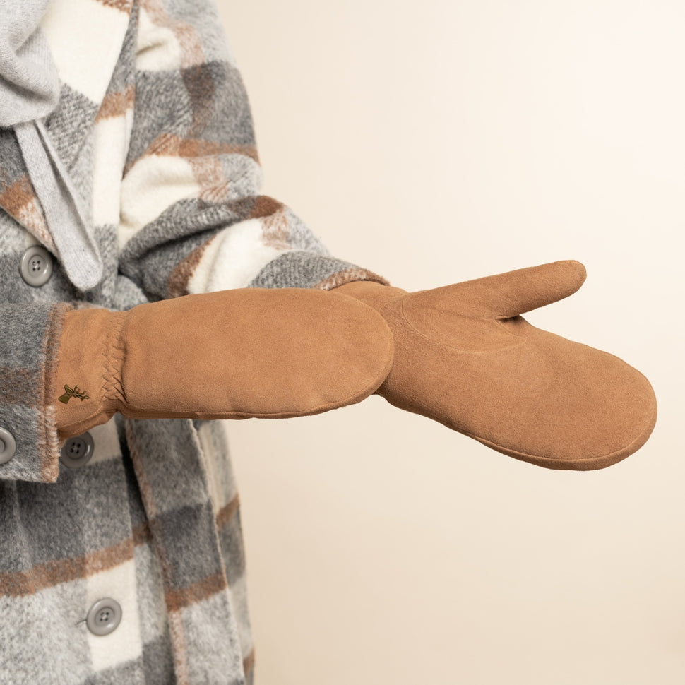 Hailey (camel) - suede goatskin mittens with luxurious sheep fur lining - Schwartz & von Halen - UK - 9