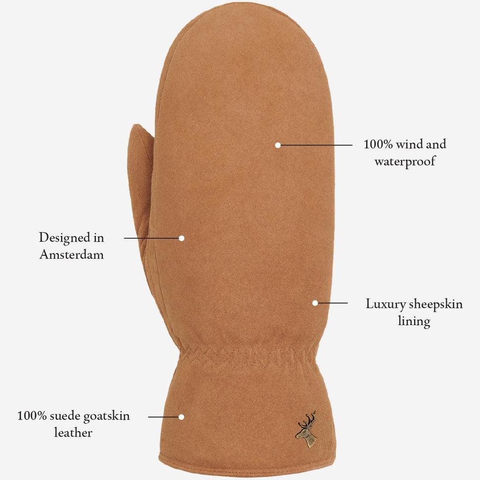 Hailey (camel) - suede goatskin mittens with luxurious sheep fur lining - Schwartz & von Halen - UK - 11