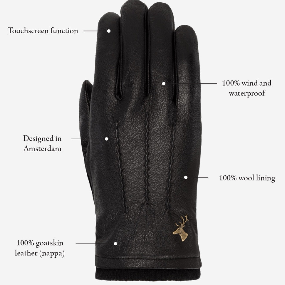 Harvey (black) - goatskin leather gloves with luxurious wool lining & touchscreen feature - Schwartz & von Halen - UK - 11
