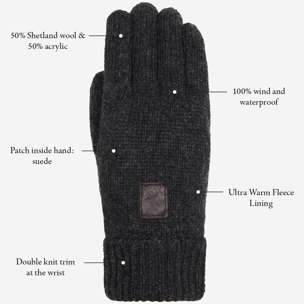 Hudson (dark grey) - knitted gloves from Shetland wool with warm fleece lining - Schwartz & von Halen - UK - 11