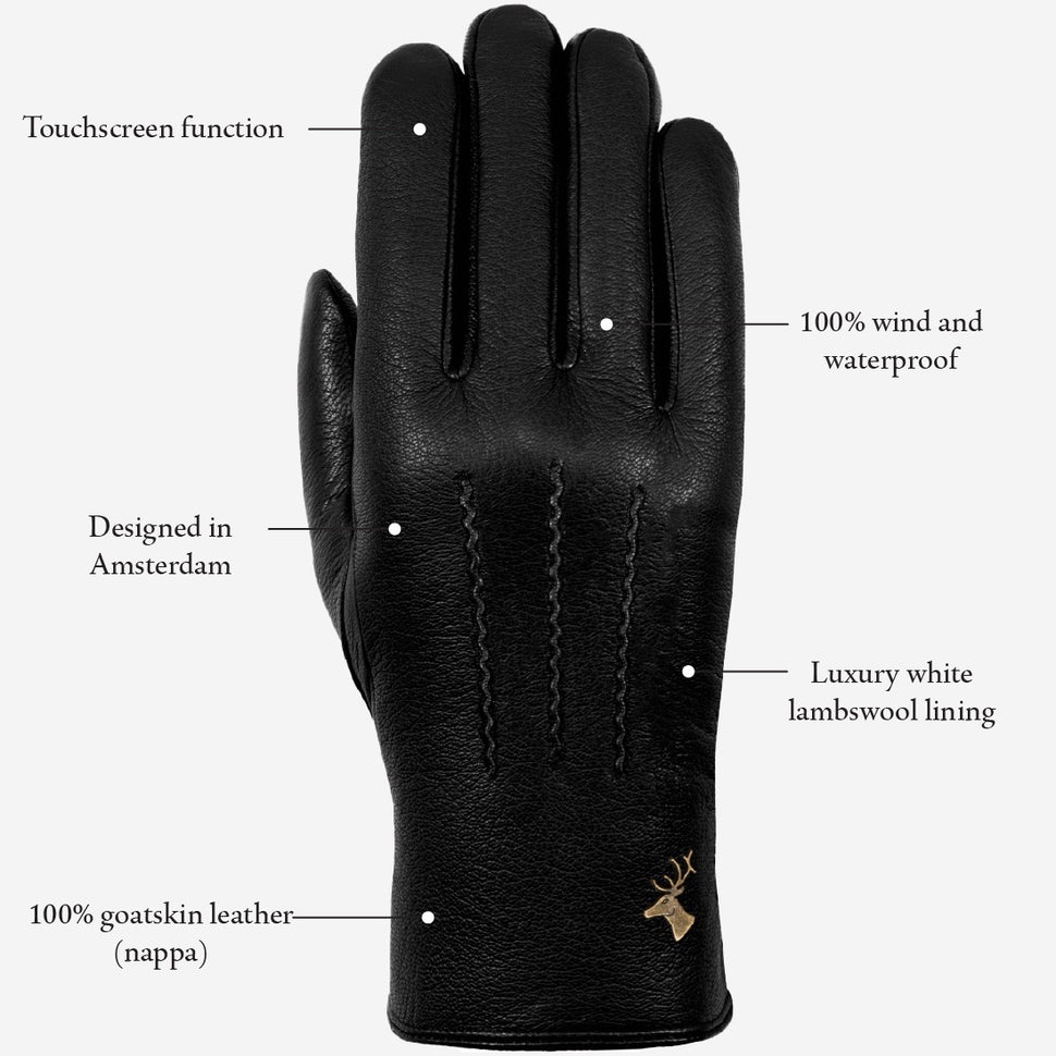 Hunter (black) – goatskin leather gloves with lambswool lining & touchscreen feature - Schwartz & von Halen - UK - 15