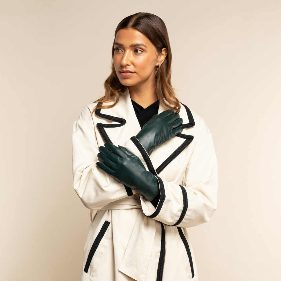 Ivy (dark green) - sheepskin leather gloves with wool/cashmere lining & touchscreen feature - Schwartz & von Halen - UK - 5