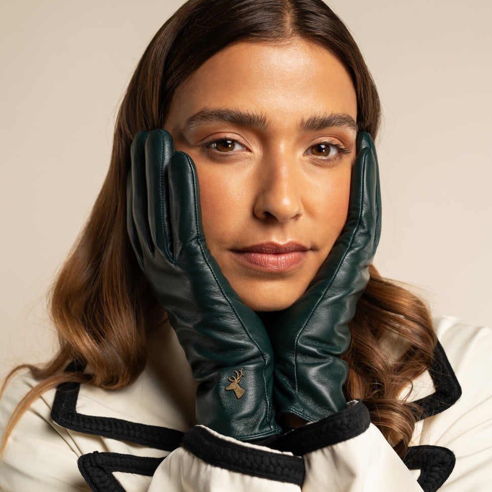 Ivy (dark green) - sheepskin leather gloves with wool/cashmere lining & touchscreen feature - Schwartz & von Halen - UK - 7
