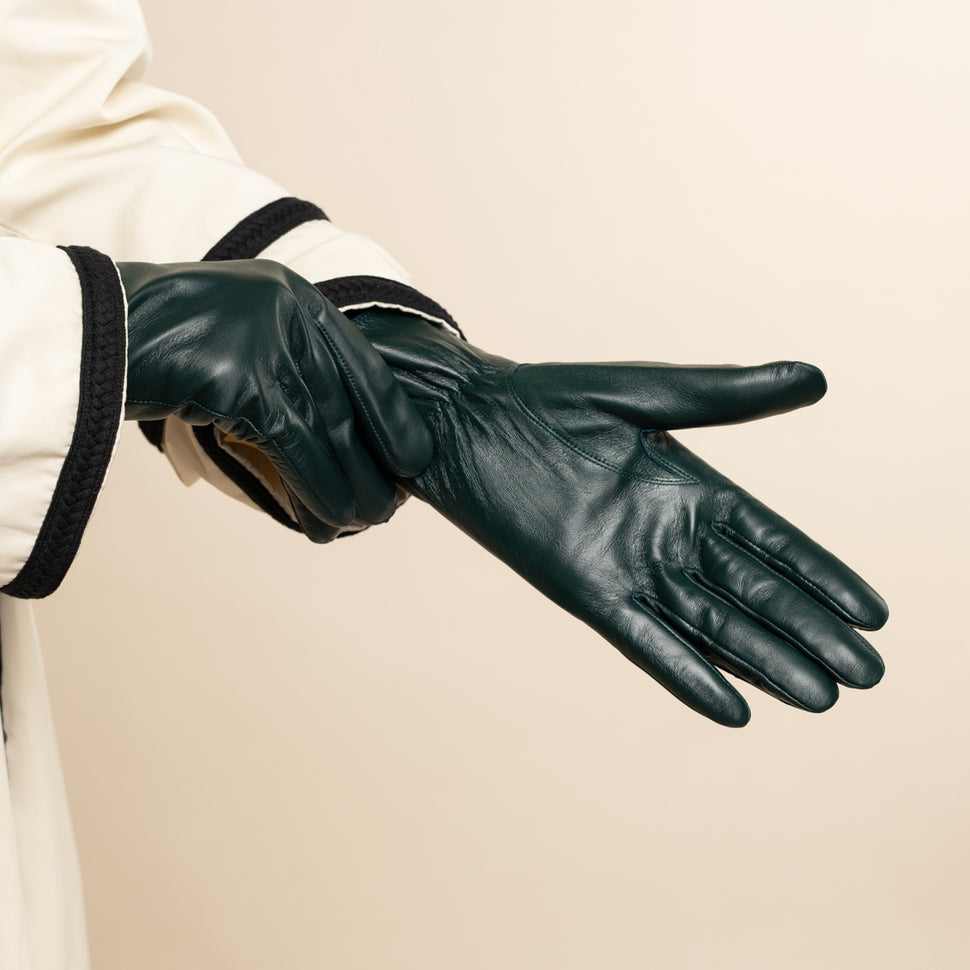 Ivy (dark green) - sheepskin leather gloves with wool/cashmere lining & touchscreen feature - Schwartz & von Halen - UK - 8