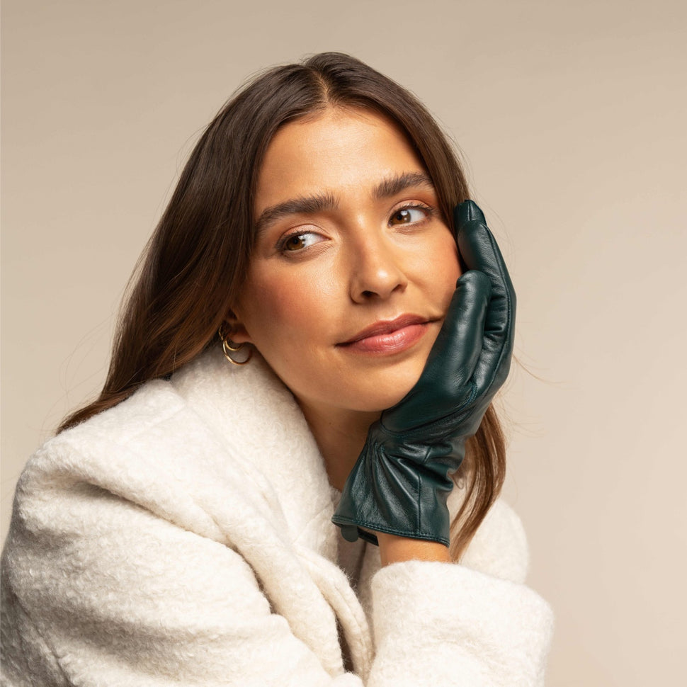 Ivy (dark green) - sheepskin leather gloves with wool/cashmere lining & touchscreen feature - Schwartz & von Halen - UK - 10