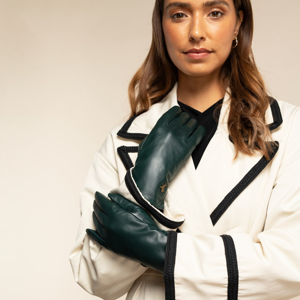 Ivy (dark green) - sheepskin leather gloves with wool/cashmere lining & touchscreen feature - Schwartz & von Halen - UK - 12