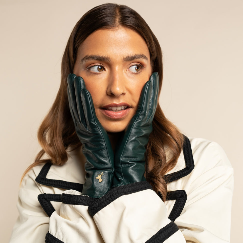 Ivy (dark green) - sheepskin leather gloves with wool/cashmere lining & touchscreen feature - Schwartz & von Halen - UK - 13