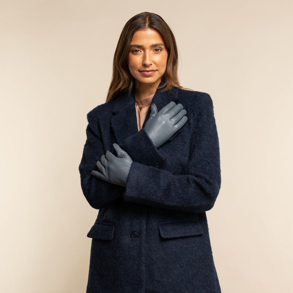 Ivy (grey) – sheepskin leather gloves with wool/cashmere lining & touchscreen feature - Schwartz & von Halen - UK - 8