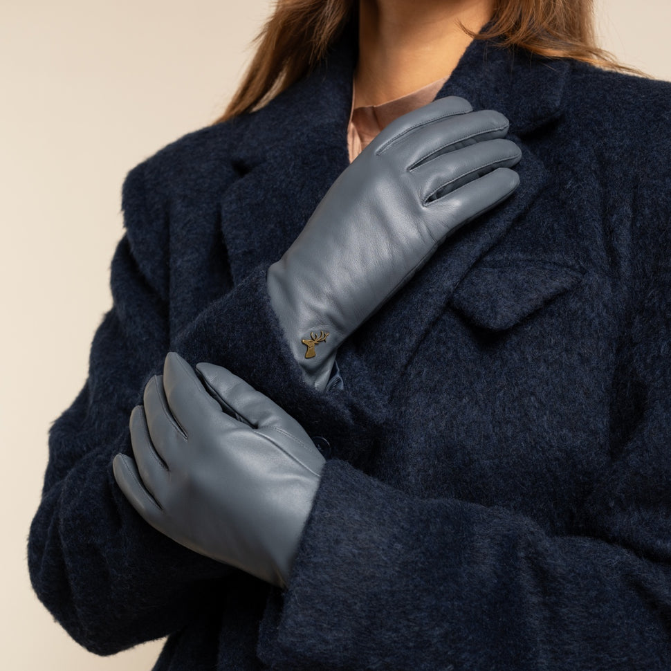 Ivy (grey) – sheepskin leather gloves with wool/cashmere lining & touchscreen feature - Schwartz & von Halen - UK - 10