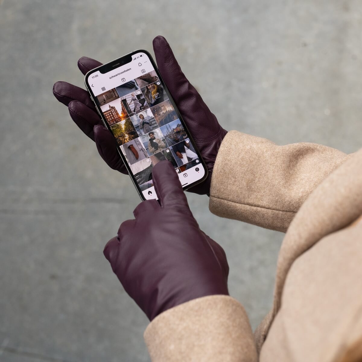 Ivy (purple) - sheepskin leather gloves with wool/cashmere lining & touchscreen feature - Schwartz & von Halen - UK - 5